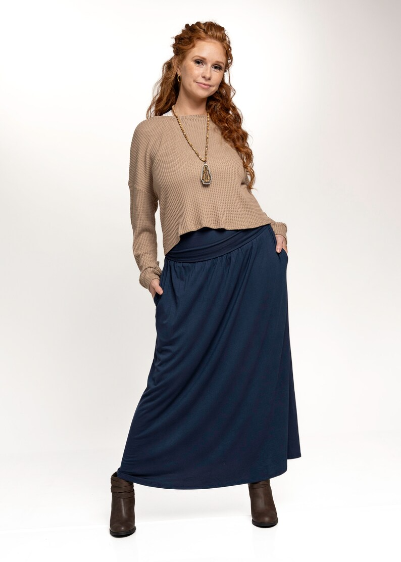 Bamboo Fabric Maxi Skirt With Pockets