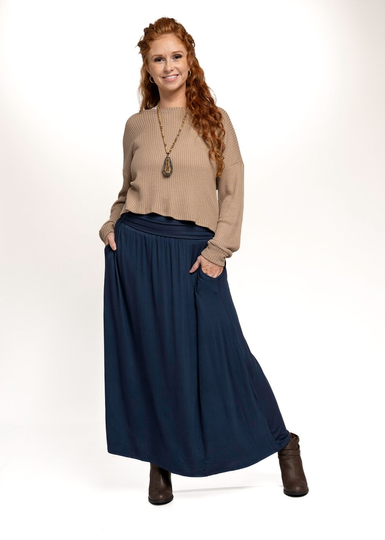 Bamboo Fabric Maxi Skirt With Pockets