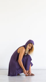 Pixie Sleeveless Hoodie Dress in White Bamboo Fabric