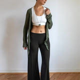 High Waist, Straight Leg, Fold Over Palazzo Pants in Gray