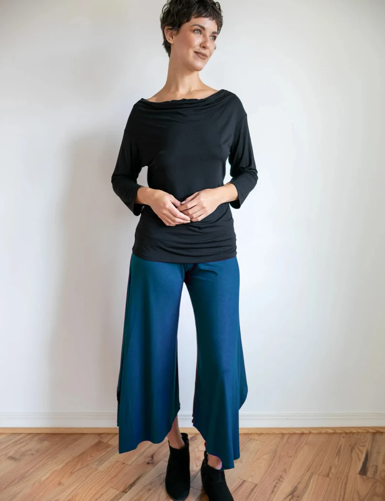 Dark Teal Gaucho Pants Fold-Over Waistband