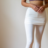 Ruched, Cinched Yoga Leggings with Mini Skirt in Amethyst