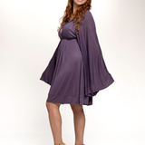 Purple Bell Sleeve Goddess Dress V-Neck Above the Knee