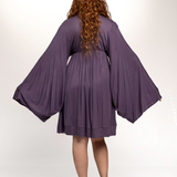 Purple Bell Sleeve Goddess Dress V-Neck Above the Knee