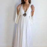 Greek Goddess Bell Sleeve Dress • Boho Priestess Maxi Gown • Empire Waist Wedding & Festival Dress