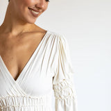 Goddess Sleeve Ruched Empire Waist Top in Cream white