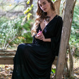 Black Bell Sleeve Maxi Dress: Boho Greek Goddess Rayon Blend