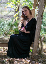 Bell Sleeve Goddess Boho Maxi Dress in Black