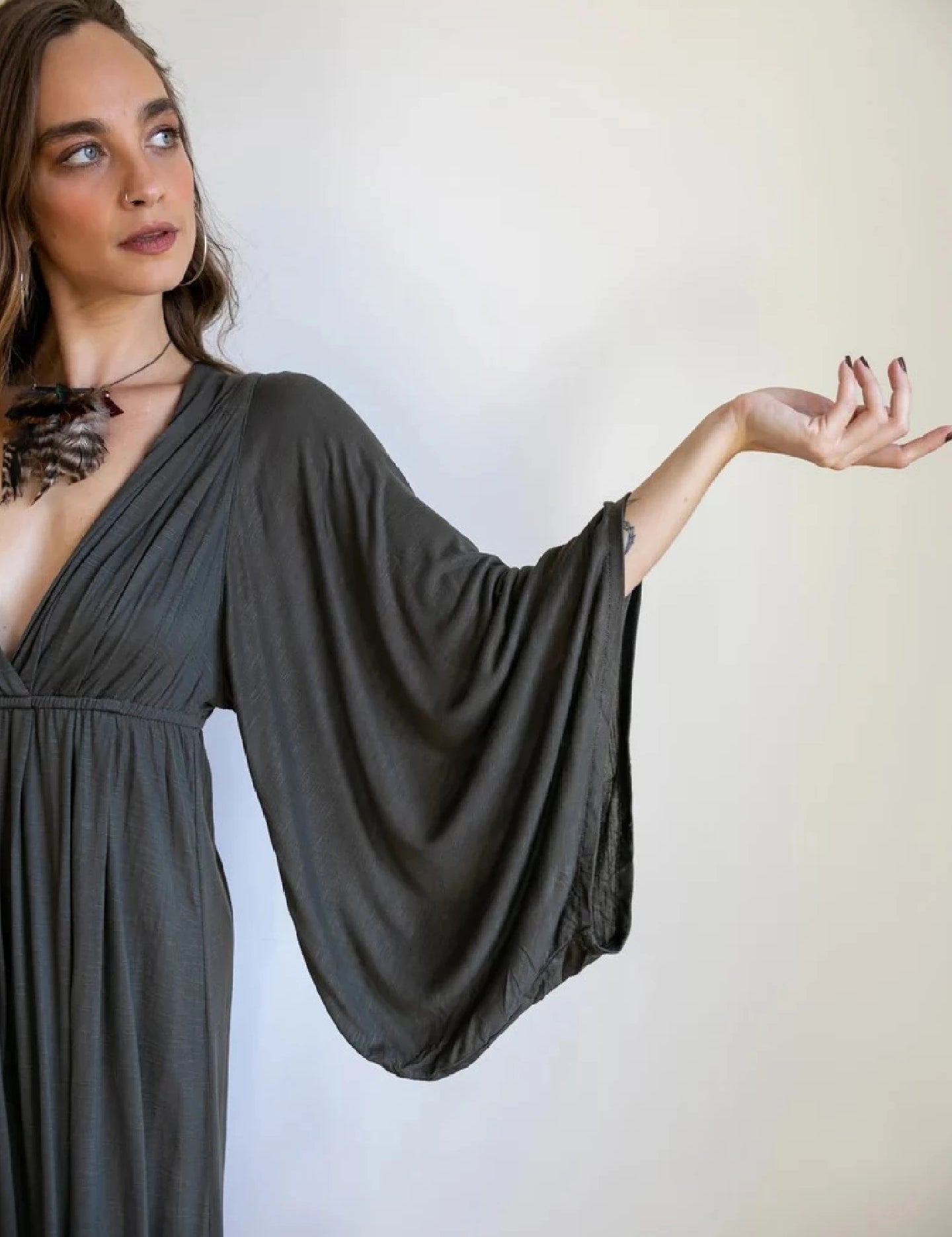 Greek Goddess Bell Sleeve Dress • Boho Priestess Maxi Gown • Empire Waist Wedding & Festival Dress