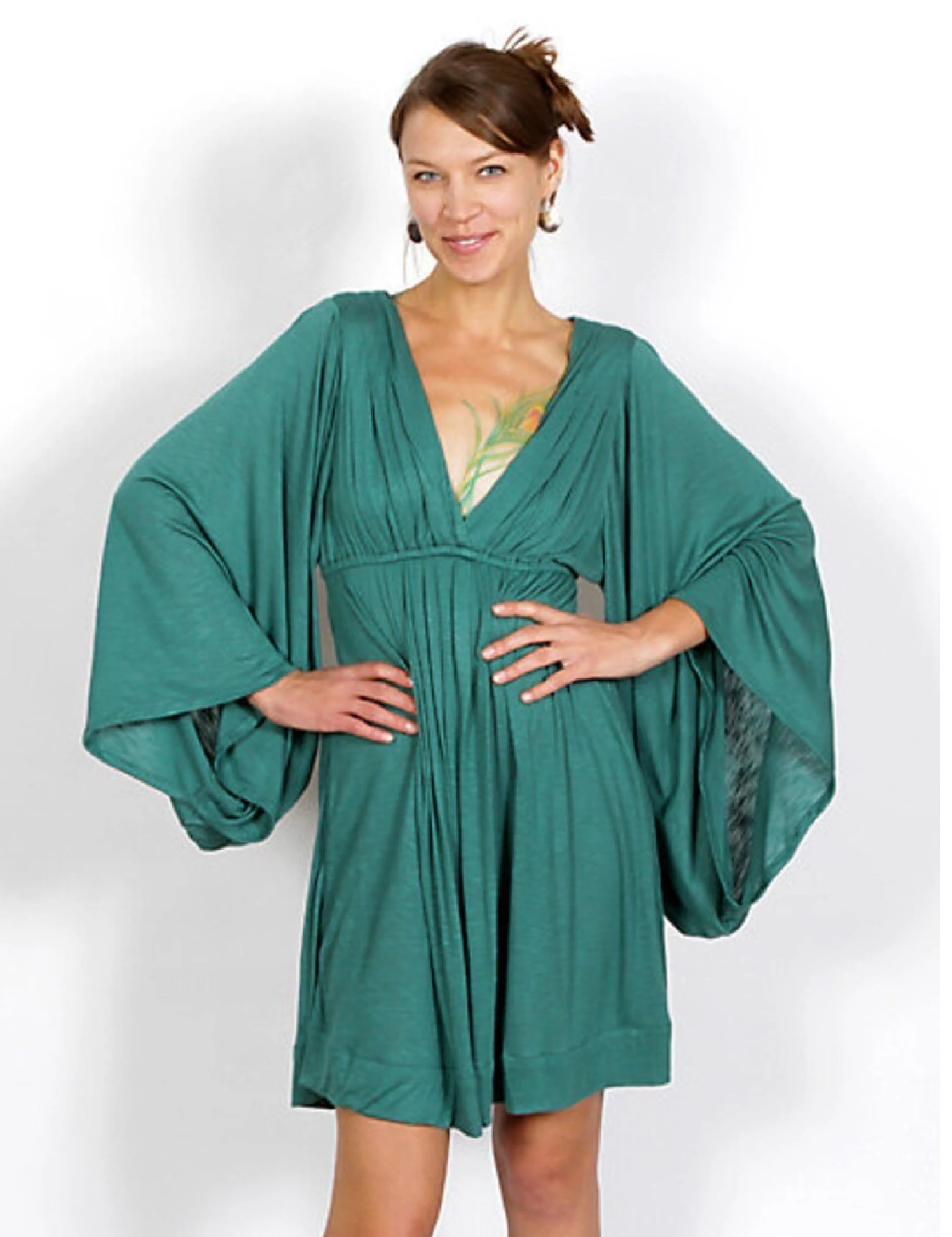 Teal Green Bell Sleeve Goddess Dress: Boho Festival Fairy Dress