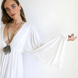 White Goddess Dress: Bamboo Bell Sleeve Boho Wedding Gown