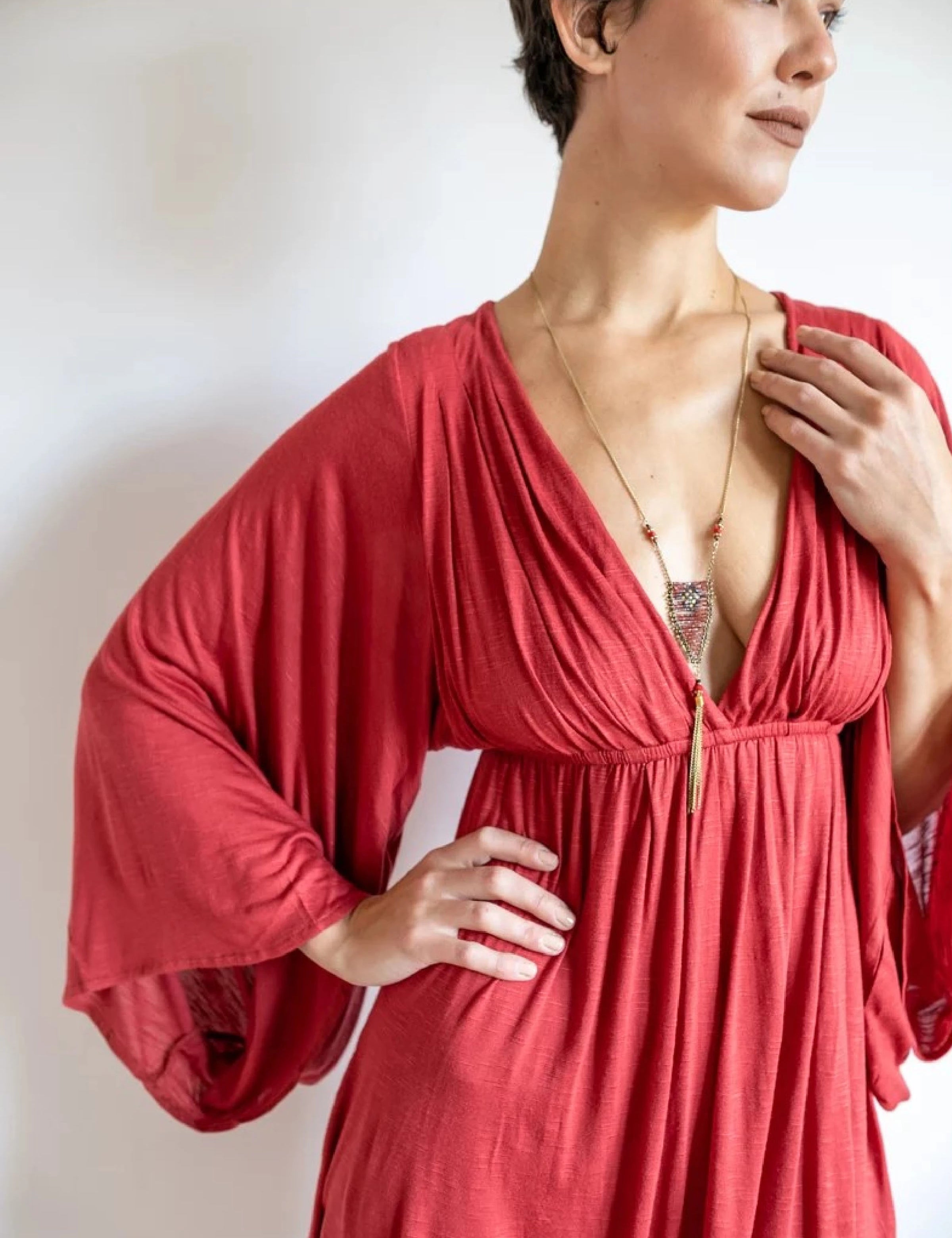 Red Bell Sleeve Mini Dress: Boho Festival Party Dress