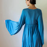 Slate Blue Bell Sleeve Dress: Boho Goddess Party Fairy Festival