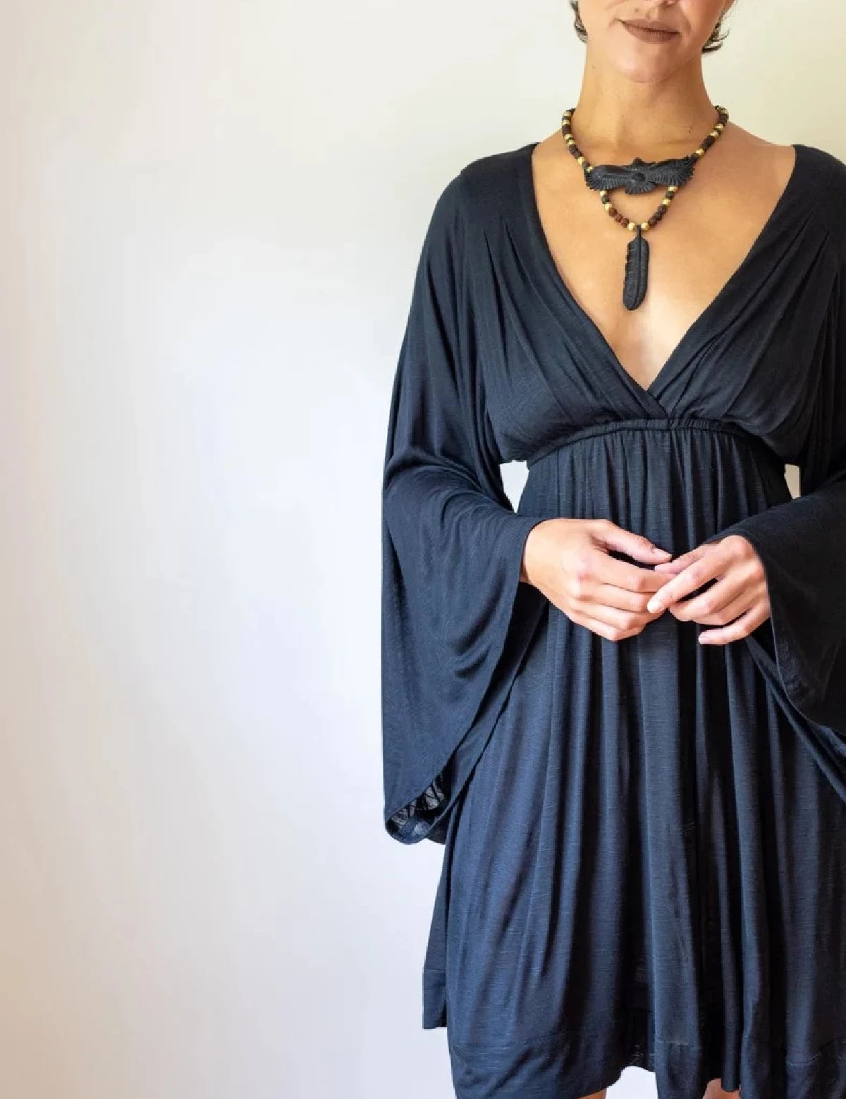 Black Bell Sleeve Dress: Boho Goddess Party Fairy Festival