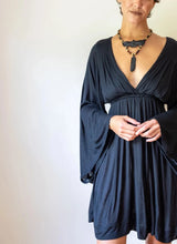 Bell Sleeve Goddess Boho Mini Dress in Black