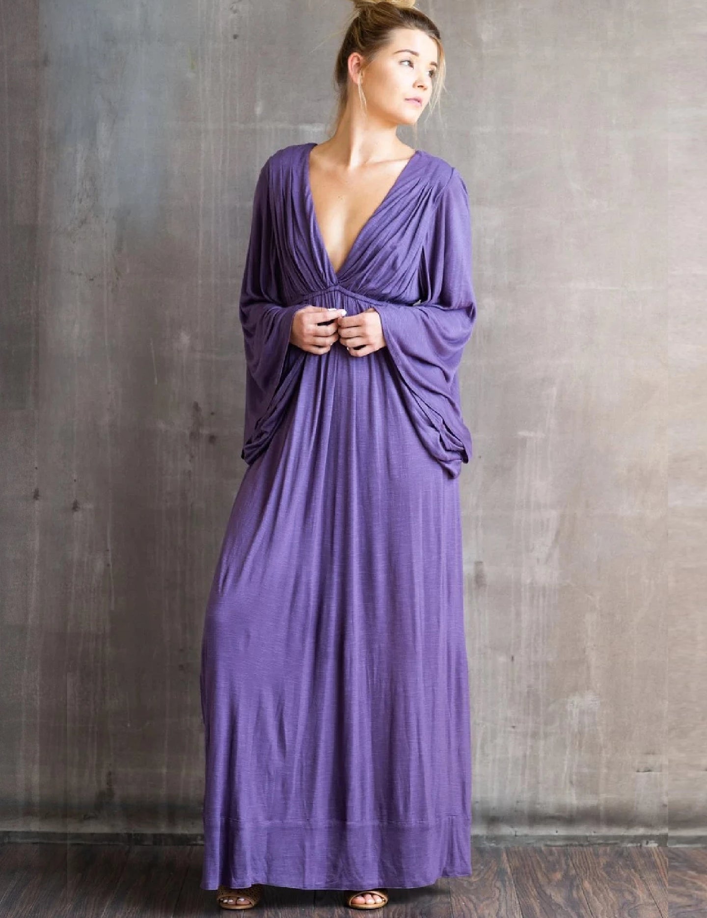 Bell Sleeve Goddess Dress – Empire Waist Boho Maxi Dress – Flowy Long Sleeve Festival Dress – Sustainable Elegant Wedding Guest Dress