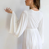 White Goddess Dress: Bamboo Bell Sleeve Boho Wedding Gown