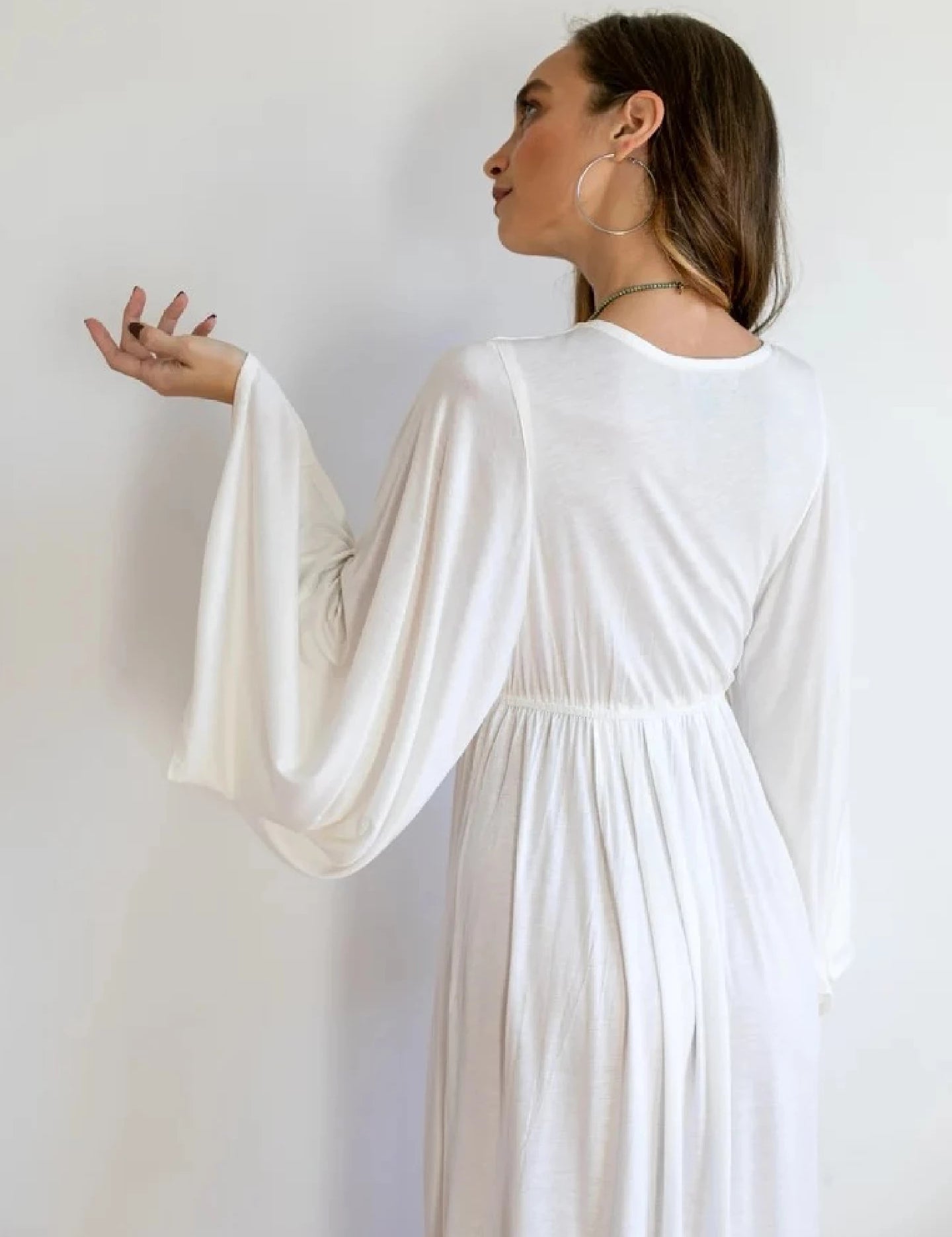 White Goddess Dress: Bamboo Bell Sleeve Boho Wedding Gown
