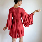 Red Bell Sleeve Mini Dress: Boho Festival Party Dress