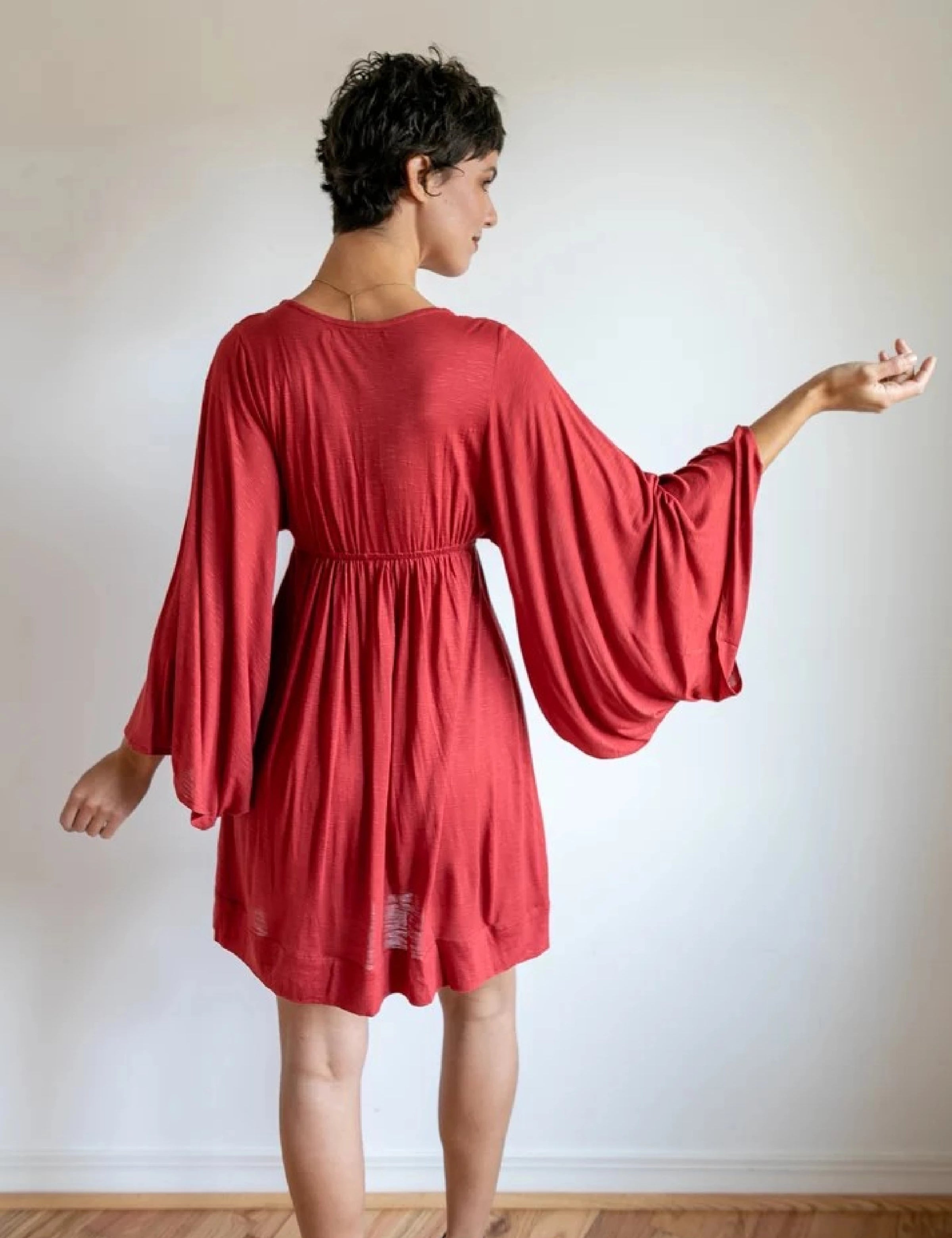 Red Bell Sleeve Mini Dress: Boho Festival Party Dress