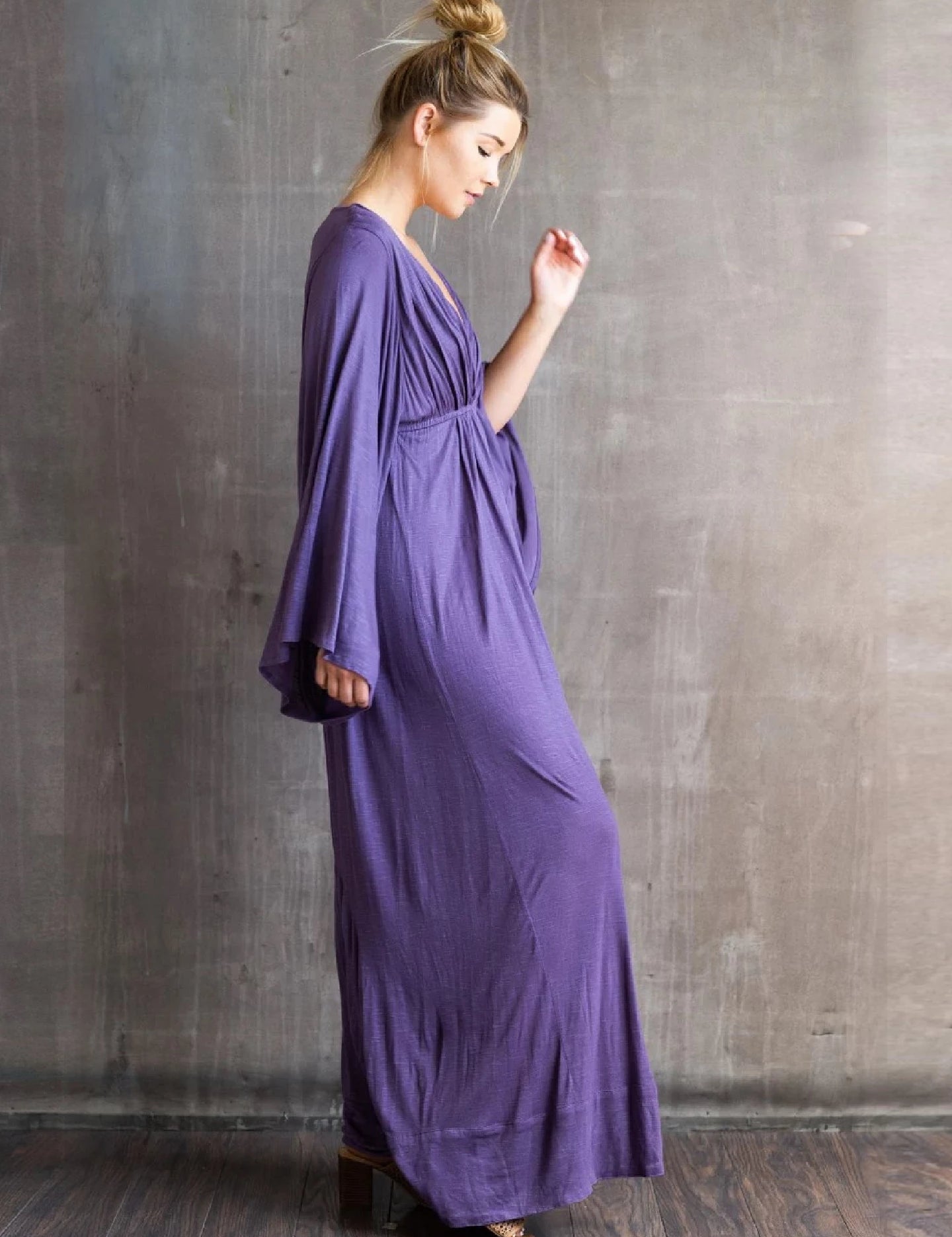 Bell Sleeve Goddess Dress – Empire Waist Boho Maxi Dress – Flowy Long Sleeve Festival Dress – Sustainable Elegant Wedding Guest Dress
