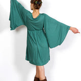 Teal Green Bell Sleeve Goddess Dress: Boho Festival Fairy Dress