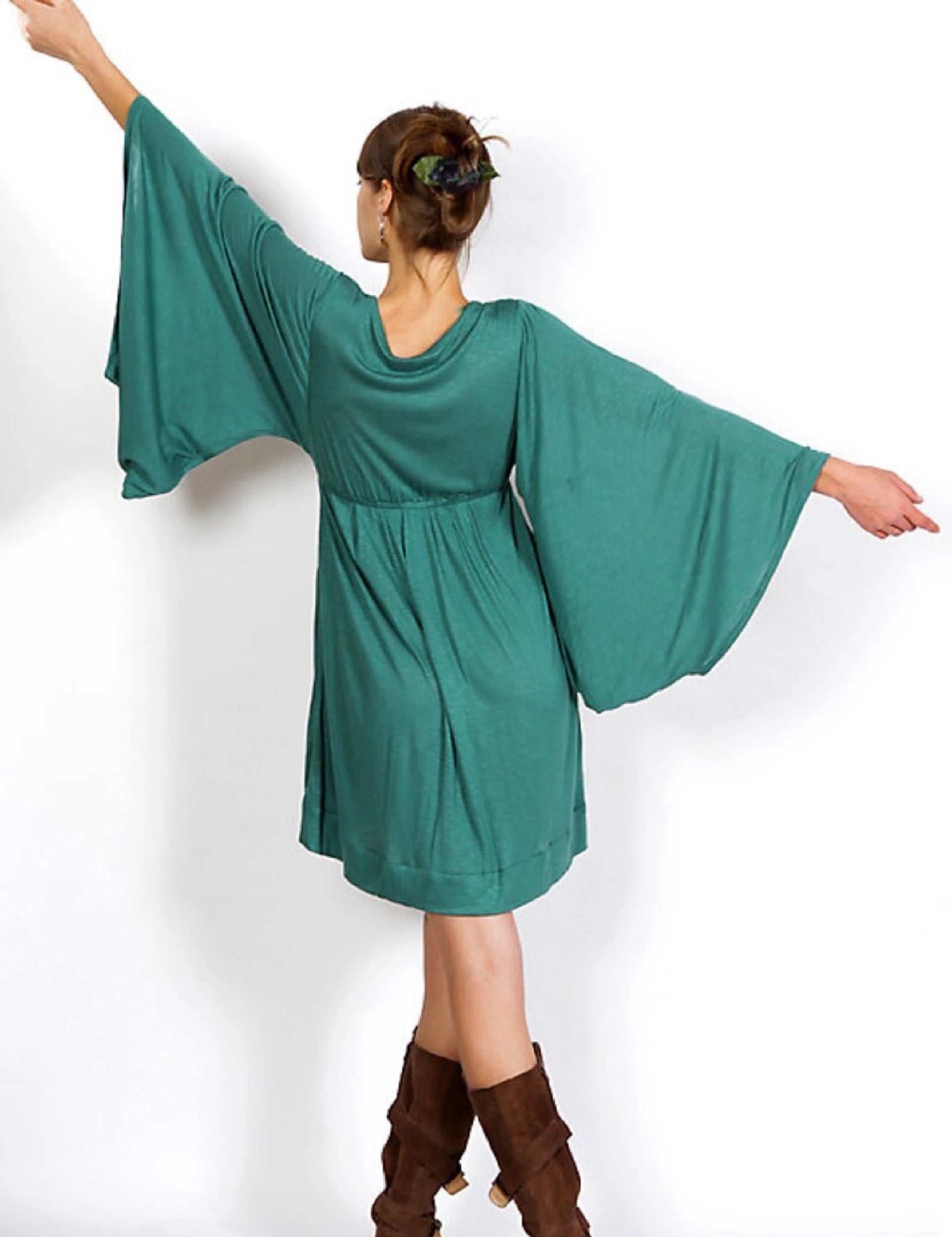 Teal Green Bell Sleeve Goddess Dress: Boho Festival Fairy Dress