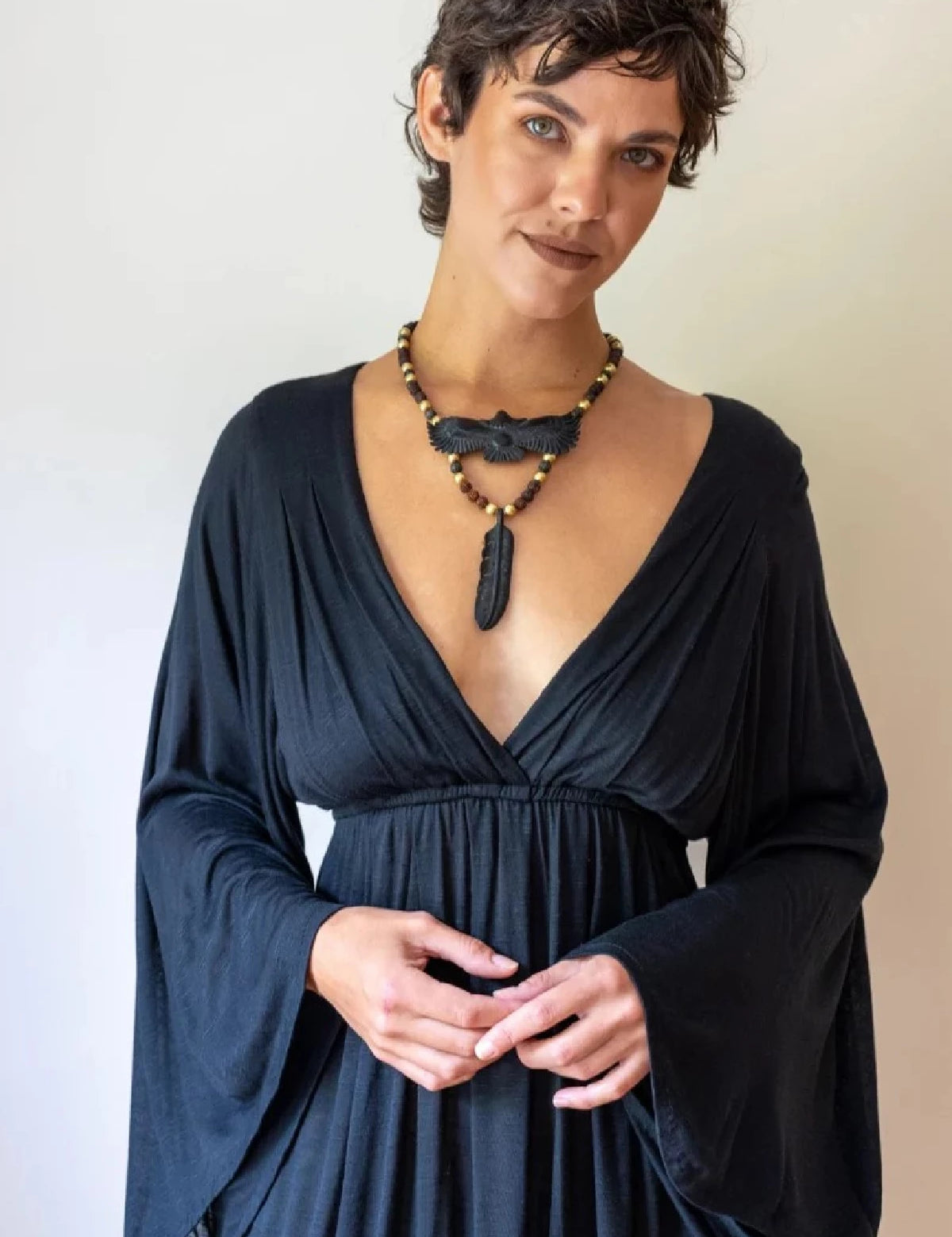 Black Bell Sleeve Dress: Boho Goddess Party Fairy Festival
