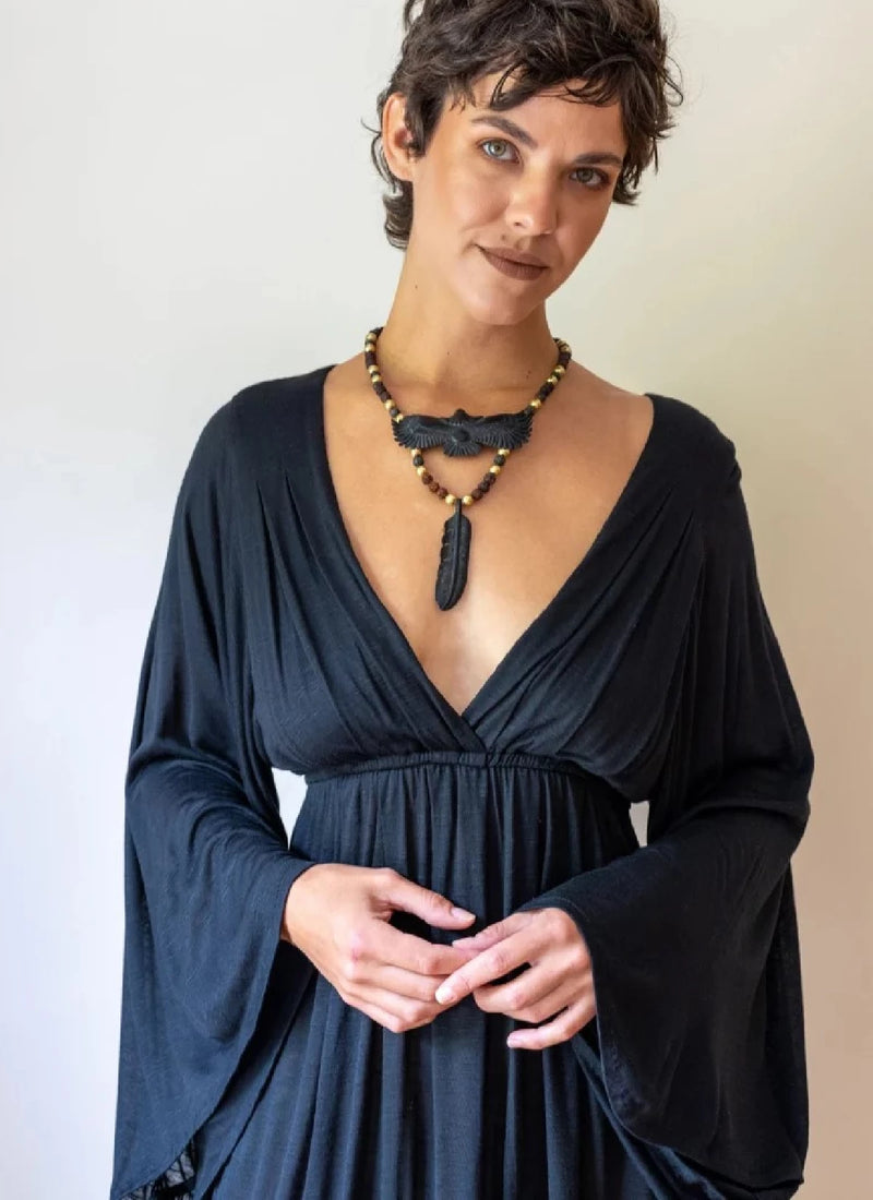 Bell Sleeve Goddess Boho Dress in Black | Shop Online Paramita Designs Bell Sleeve Goddess Boho Dress in Black | Shop Online Paramita Designs