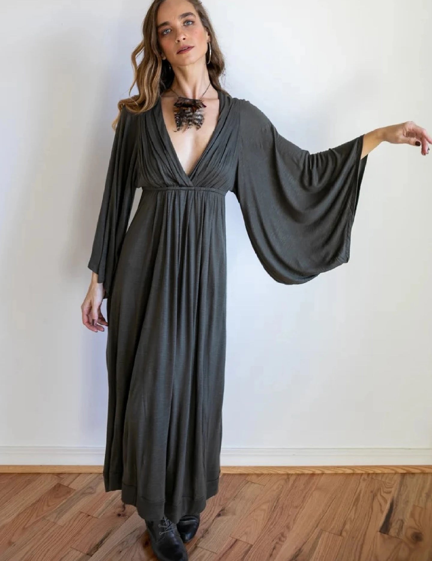 Greek Goddess Bell Sleeve Dress • Boho Priestess Maxi Gown • Empire Waist Wedding & Festival Dress