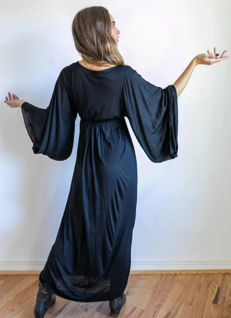 Bell Sleeve Goddess Boho Maxi Dress in Black | Shop Online Paramita Designs Bell Sleeve Goddess Boho Maxi Dress in Black | Shop Online Paramita Designs