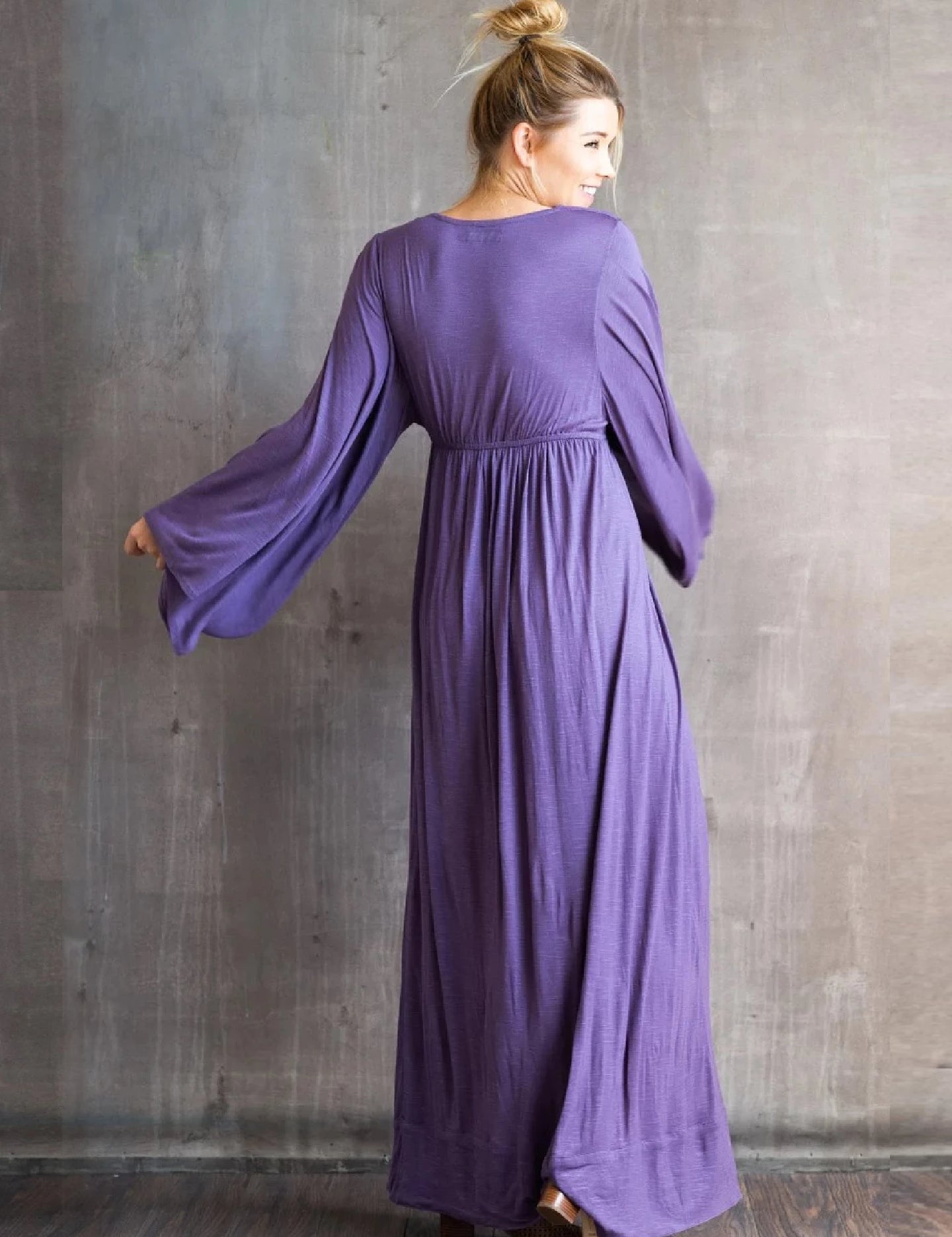Bell Sleeve Goddess Dress – Empire Waist Boho Maxi Dress – Flowy Long Sleeve Festival Dress – Sustainable Elegant Wedding Guest Dress