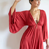 Red Bell Sleeve Mini Dress: Boho Festival Party Dress