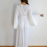 White Goddess Dress: Bamboo Bell Sleeve Boho Wedding Gown