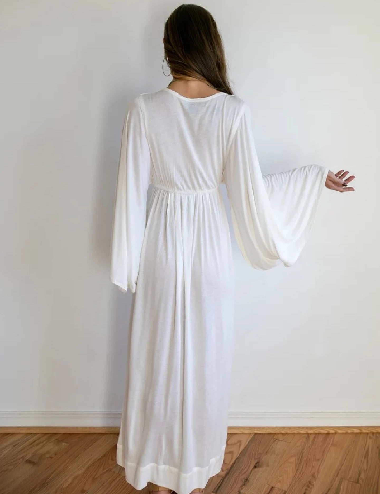 White Goddess Dress: Bamboo Bell Sleeve Boho Wedding Gown