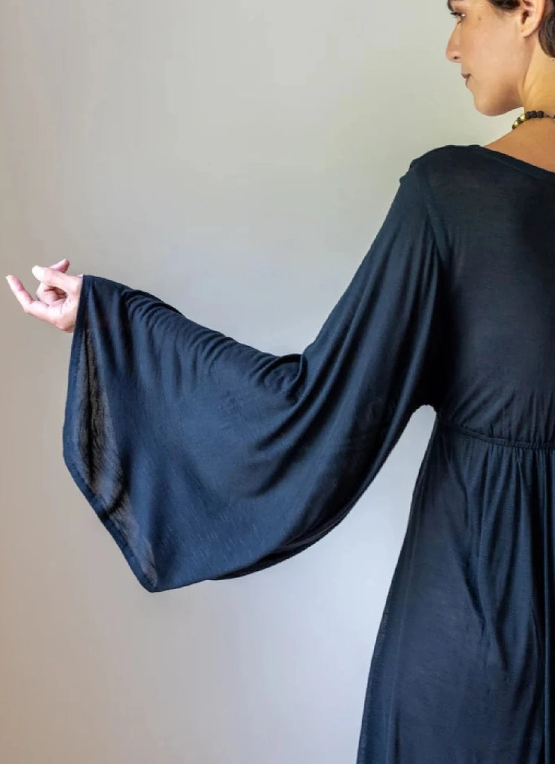 Bell Sleeve Goddess Boho Dress in Black | Shop Online Paramita Designs Bell Sleeve Goddess Boho Dress in Black | Shop Online Paramita Designs