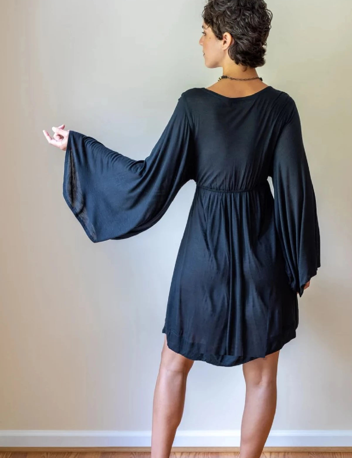 Black Bell Sleeve Dress: Boho Goddess Party Fairy Festival