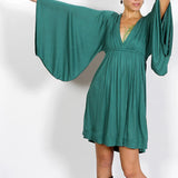Teal Green Bell Sleeve Goddess Dress: Boho Festival Fairy Dress