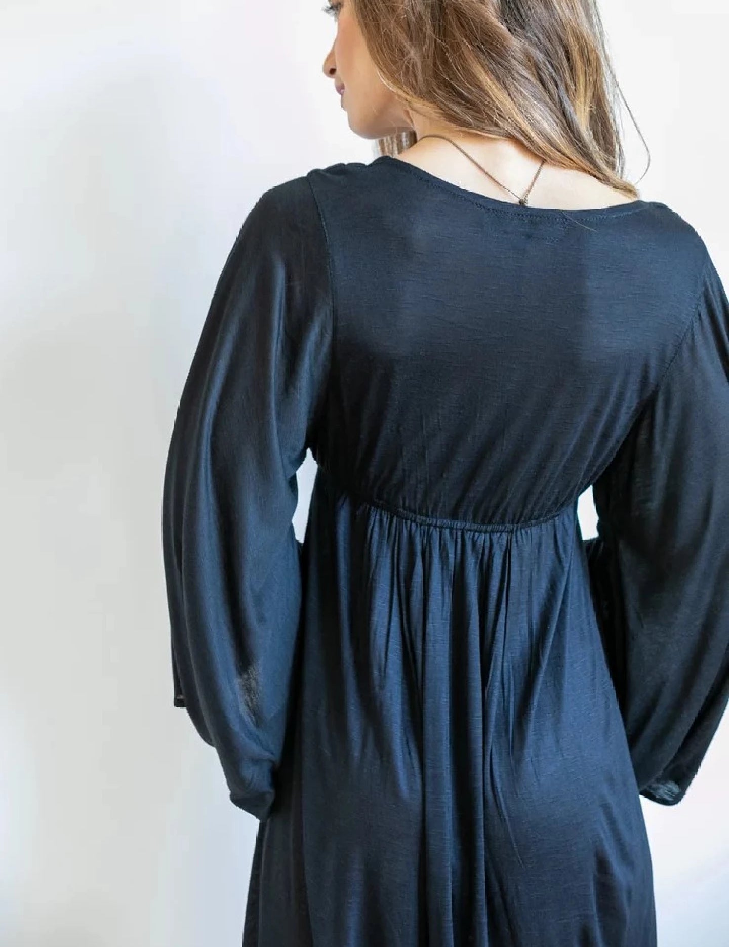 Black Bell Sleeve Maxi Dress: Boho Greek Goddess Rayon Blend