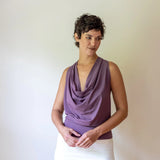 Cowl Front Backless Halter Top in White/Cream