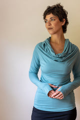 Cowl Neck Hoodie Shirt with Thumbholes in Amethyst
