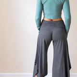 Ruched Waistband, Wide Leg, Flowy Gaucho Pants in Dark Teal