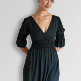 Goddess Sleeve Ruched Empire Waist Top in Cream white