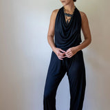 Women's One-piece Cowl Neck Halter Top Backless Yoga Jumpsuit / Romper / Onesie in Black