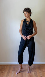 Women's One-piece Cowl Neck Halter Top Backless Yoga Jumpsuit / Romper / Onesie in Black