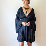 Emerald Green Bell Sleeve Dress: Boho Fairy Festival Rayon Gown