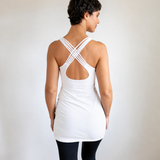 Extra Long Eggplant Woven Back Yoga Tank Top with Built-In Bra | Cotton Lycra Athletic Clothing