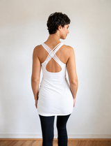Extra Long Eggplant Woven Back Yoga Tank Top with Built-In Bra | Cotton Lycra Athletic Clothing