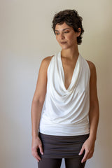 Cowl Front Backless Halter Top in White/Cream