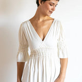 Goddess Sleeve Ruched Empire Waist Top in Cream white